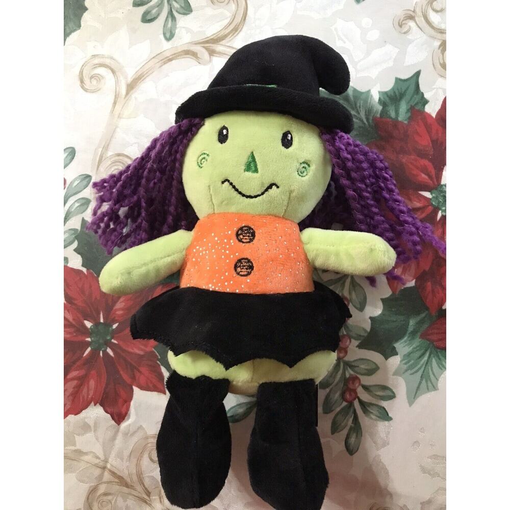 City Streets Green Witch Plush‎ Purple Hair Halloween Decoration 11 Inches